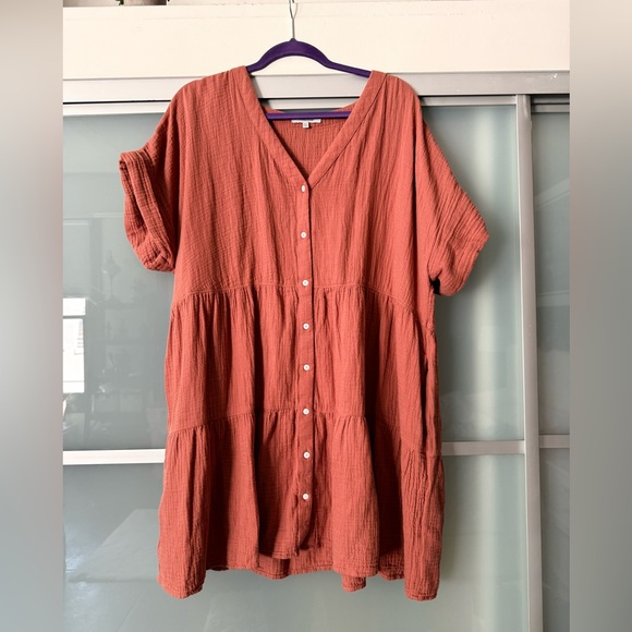 Madewell- Lightspun Cuff-Sleeve Button-Front Tiered Mini Dress size -xxl - Picture 4 of 6